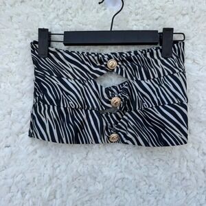 Strawberry‎ Milk Mob Zebra Print Button Swim Tube Top Women's Size Small NEW